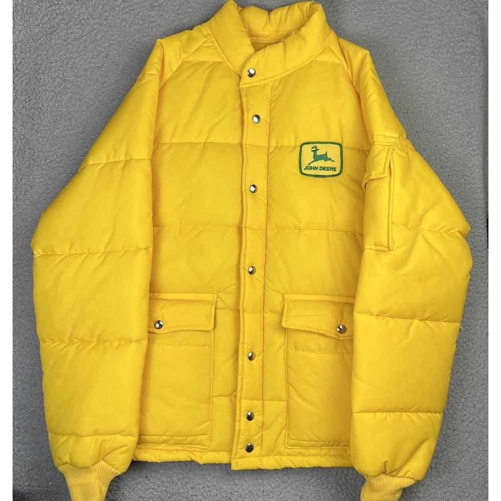 Vintage‎ John Deere Puffer Winter Jacket Coat Yellow Patch Farming Farm